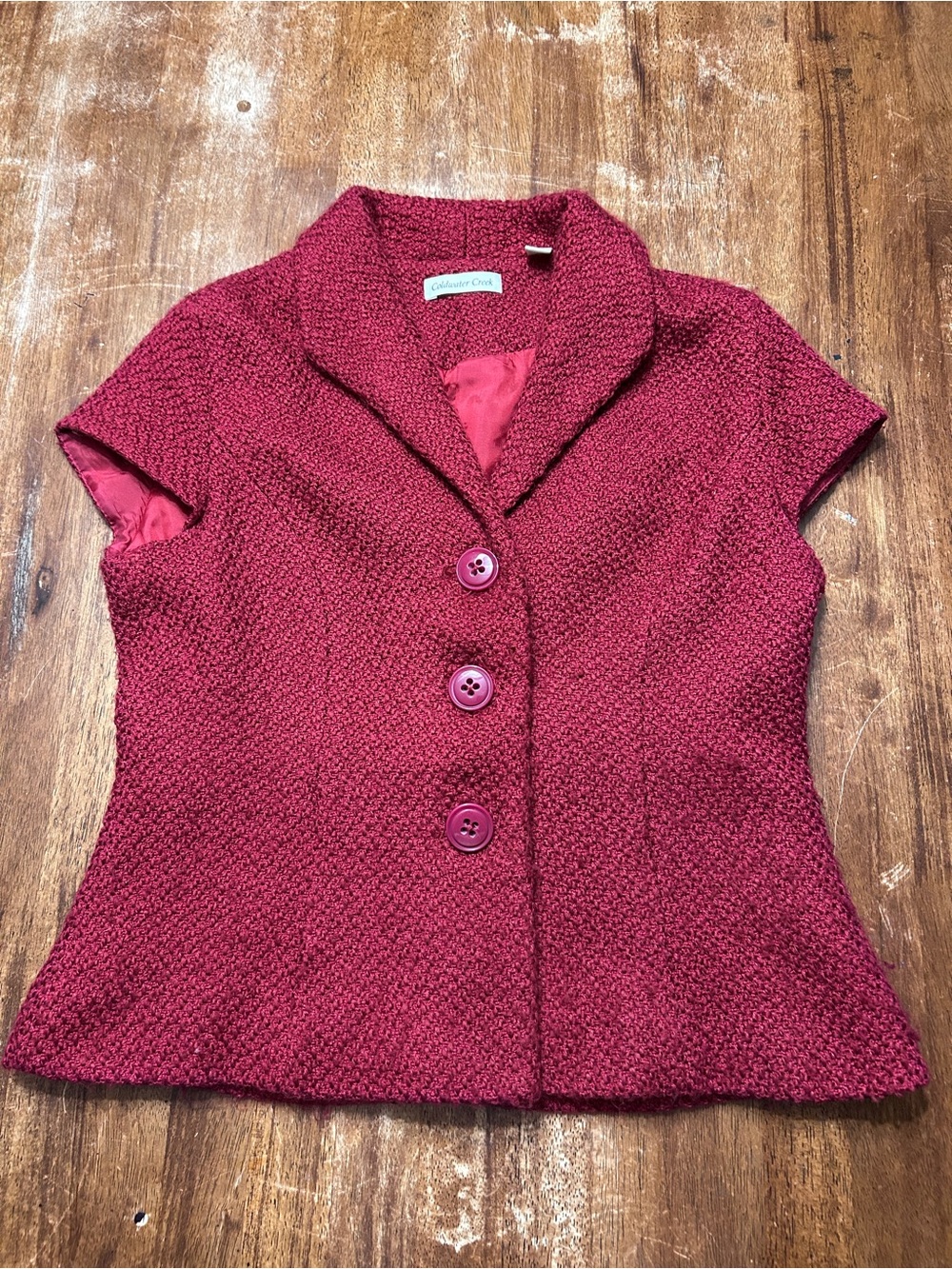Coldwater Creek Short-Sleeve Textured Jacket in Berry Red
